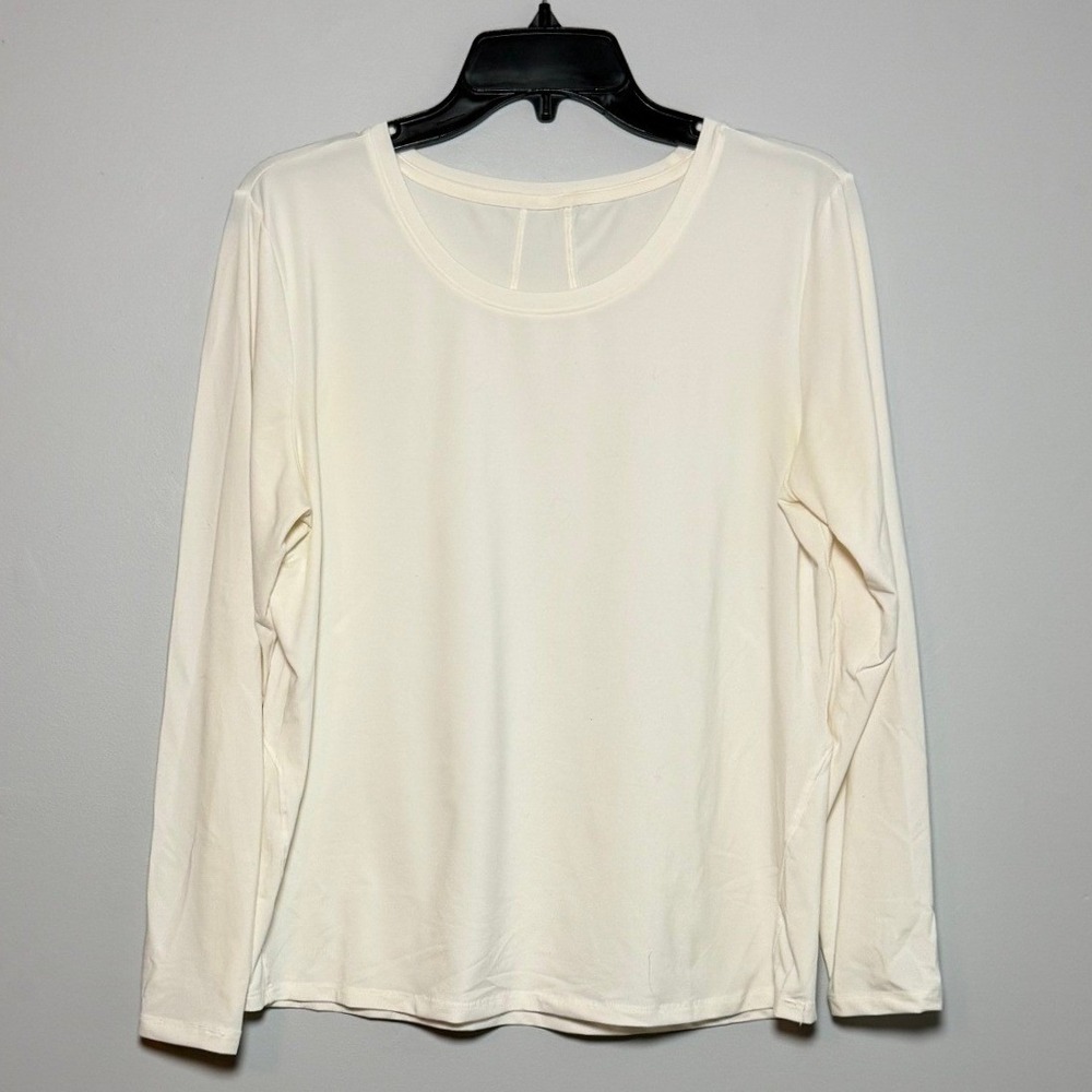 All in Motion Women's Large Cream Long Sleeve Activewear Top Scoop Neck Athletic